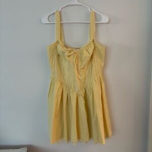 more to come butter yellow lace trim bow tie flowy princess mini dress💛